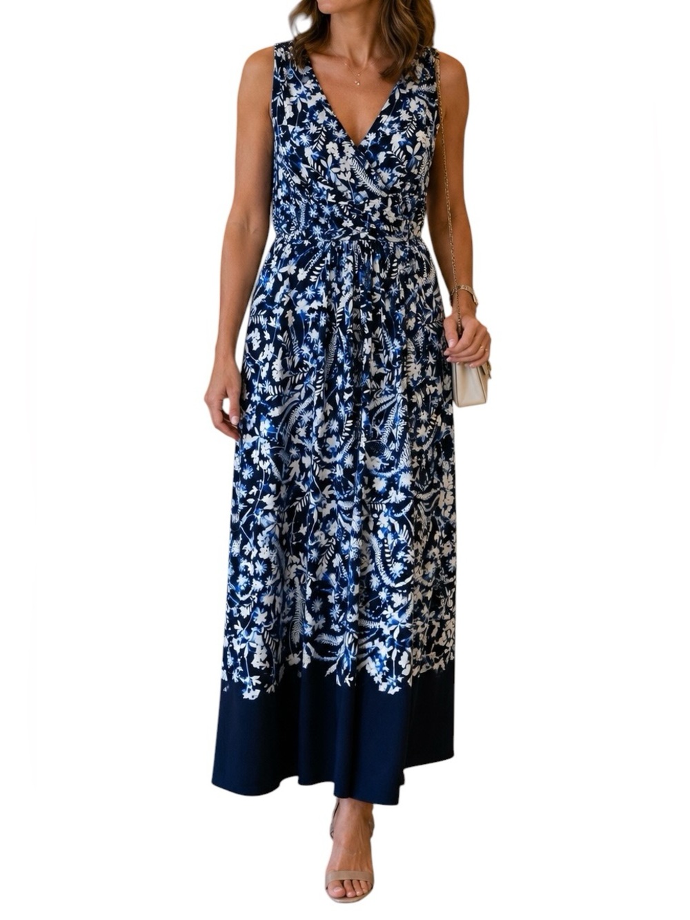 Tommy Hilfiger Navy & White Floral Sleeveless Maxi Dress Size 16 NWOT